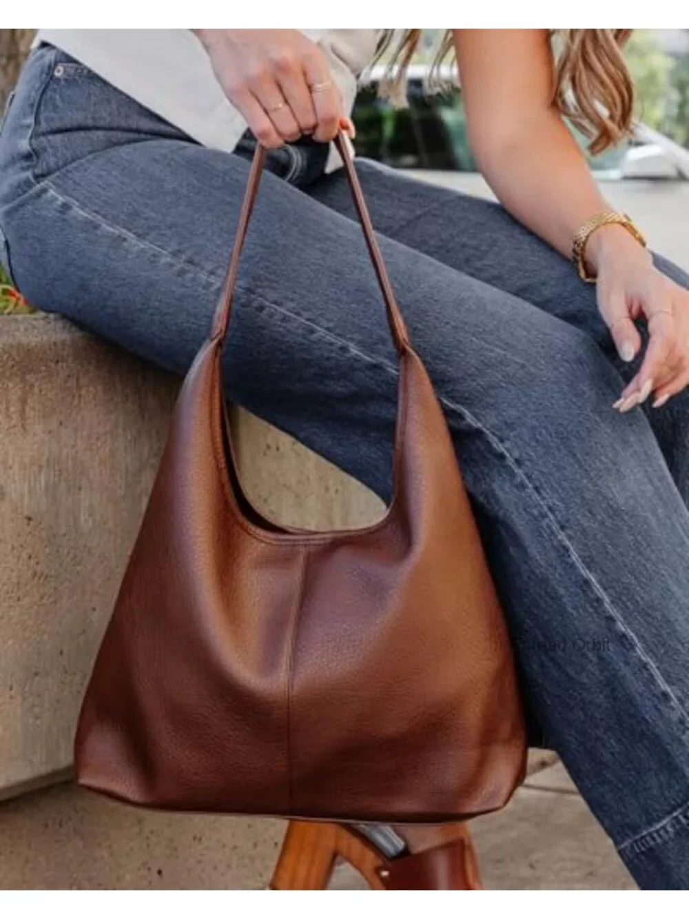 Large Slouchy Hobo Bag with Zippered Pockets Faux Leather Shoulder Purse for